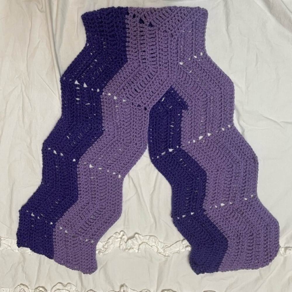 NEW Handmade Artisan Crochet 🧶 Granny Scarf, Shawl, Table Runner, Grape Zig Zag